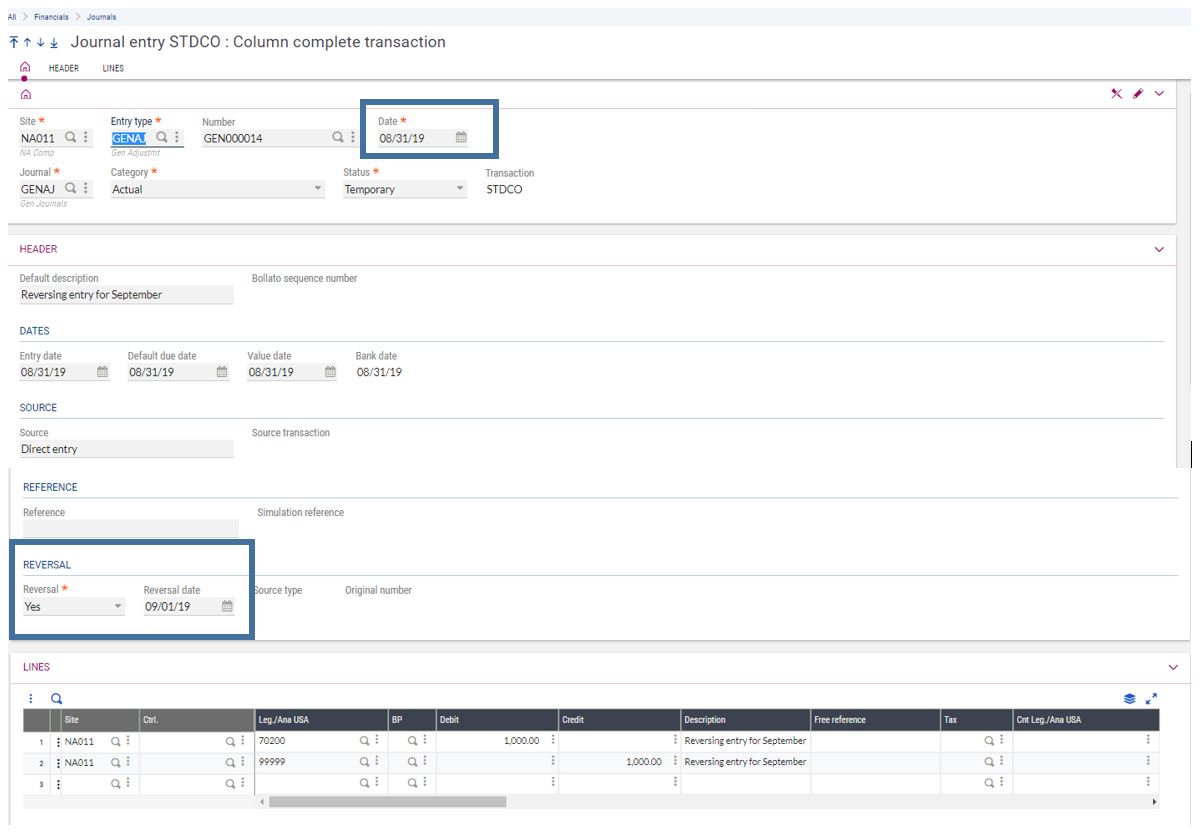 How to Create a Reversing GL Journal Entry in Sage X3